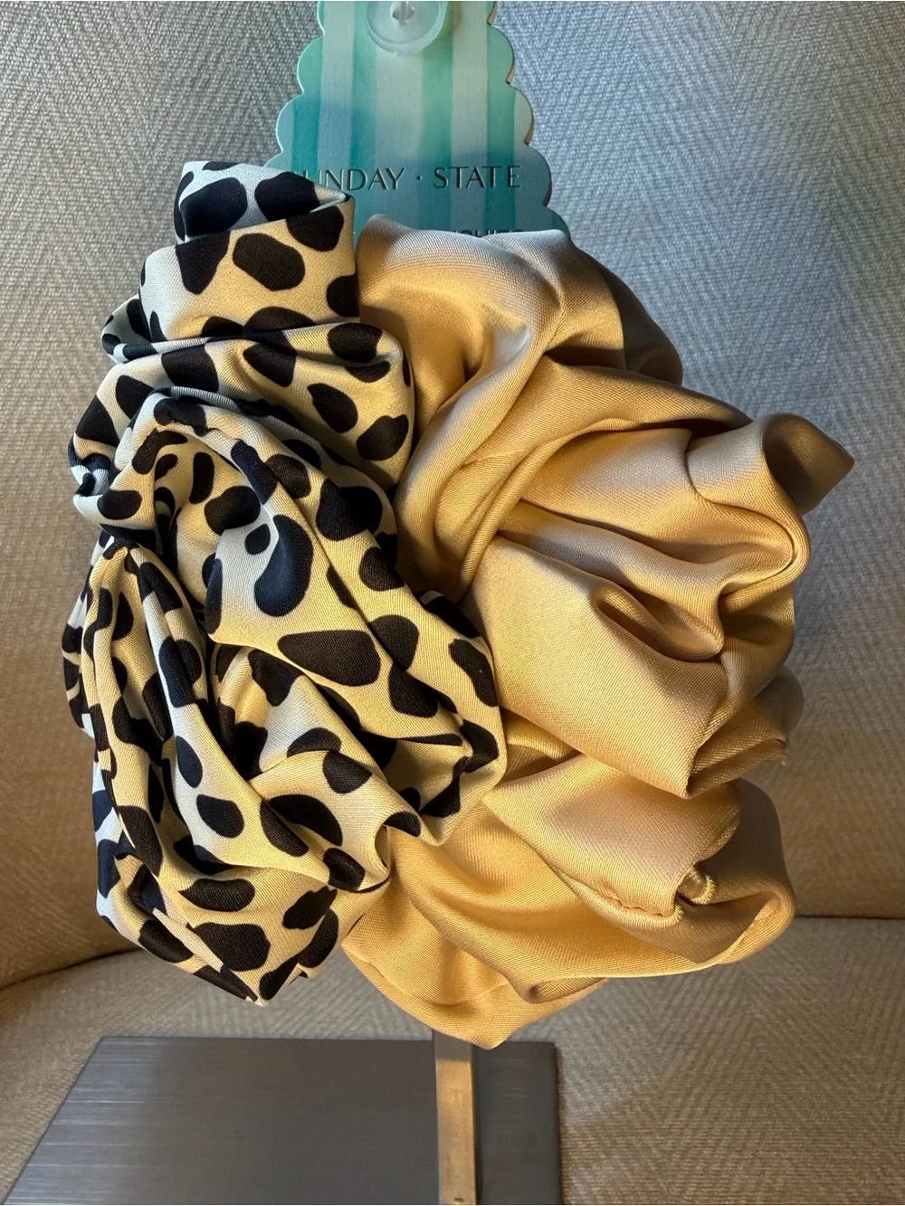 Sunday State Satin Scrunchie Duo in Black Animal Print & Cream